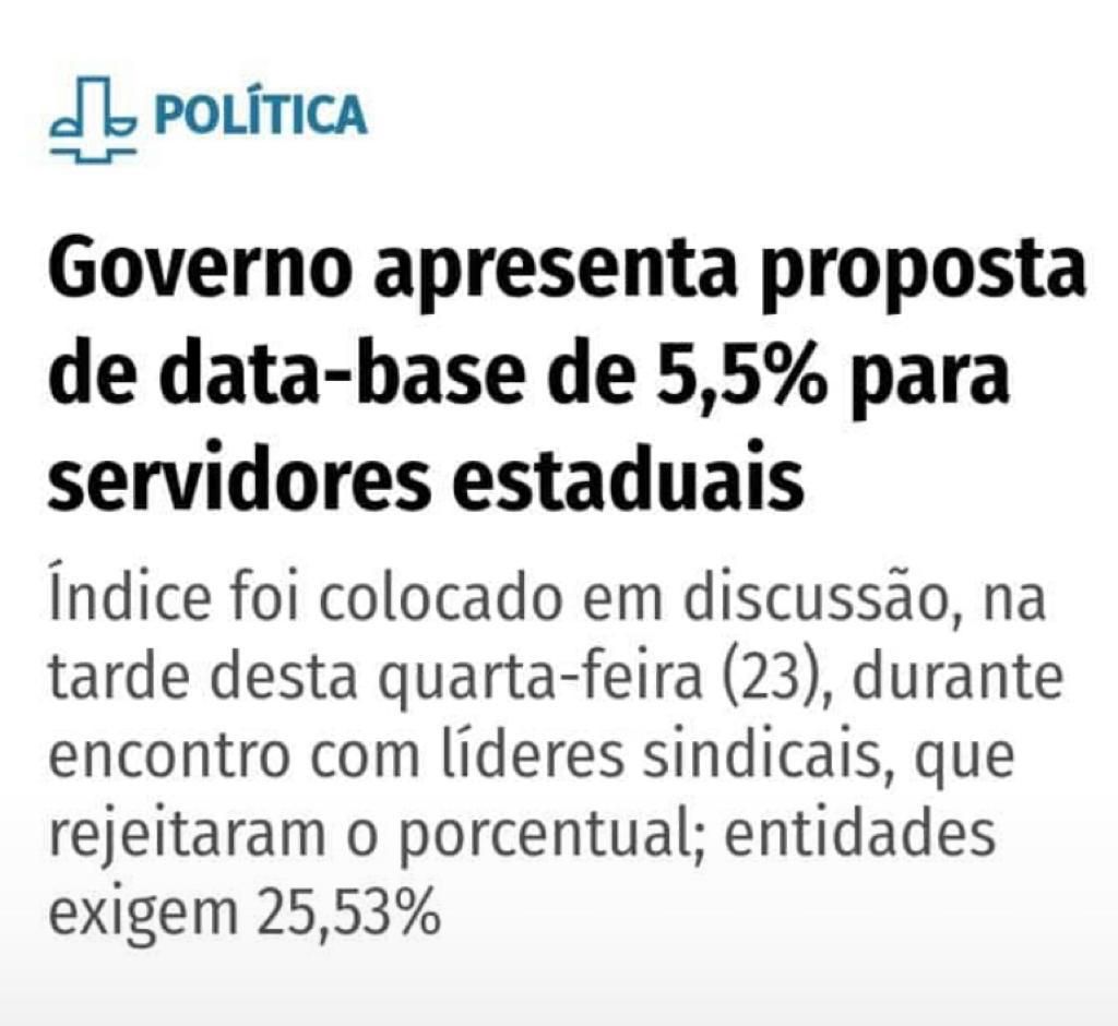 GOVERNO APRESENTA PROPOSTA DE DATA-BASE DE 5,5% PARA SERVIDORES ESTADUAIS